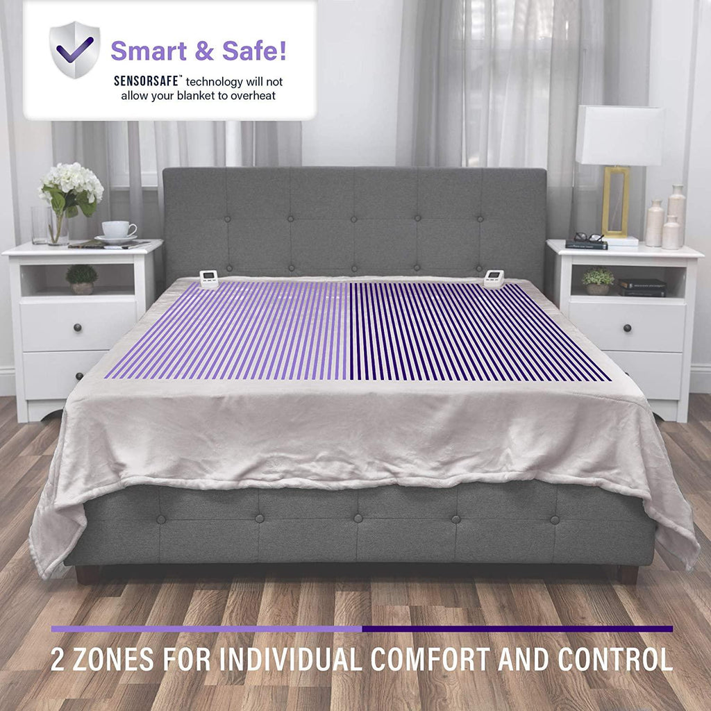 Heated Electric Blanket with SensorSafe, Queen, Soft Grey