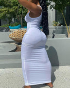 thick strap u neck plain maxi dress