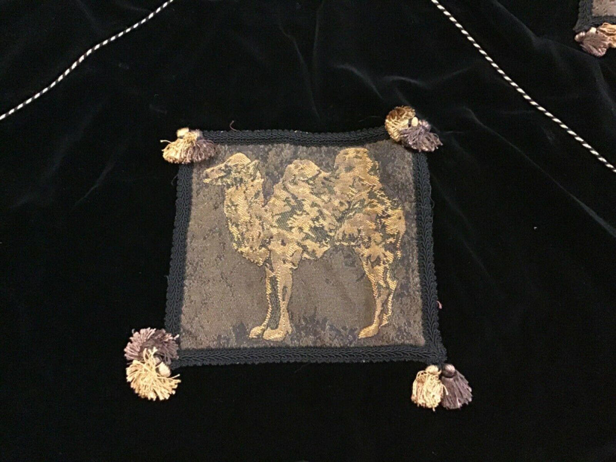 Black Velvet Safari Series Gold Accent Christmas Tree Skirt with Tassels 57"