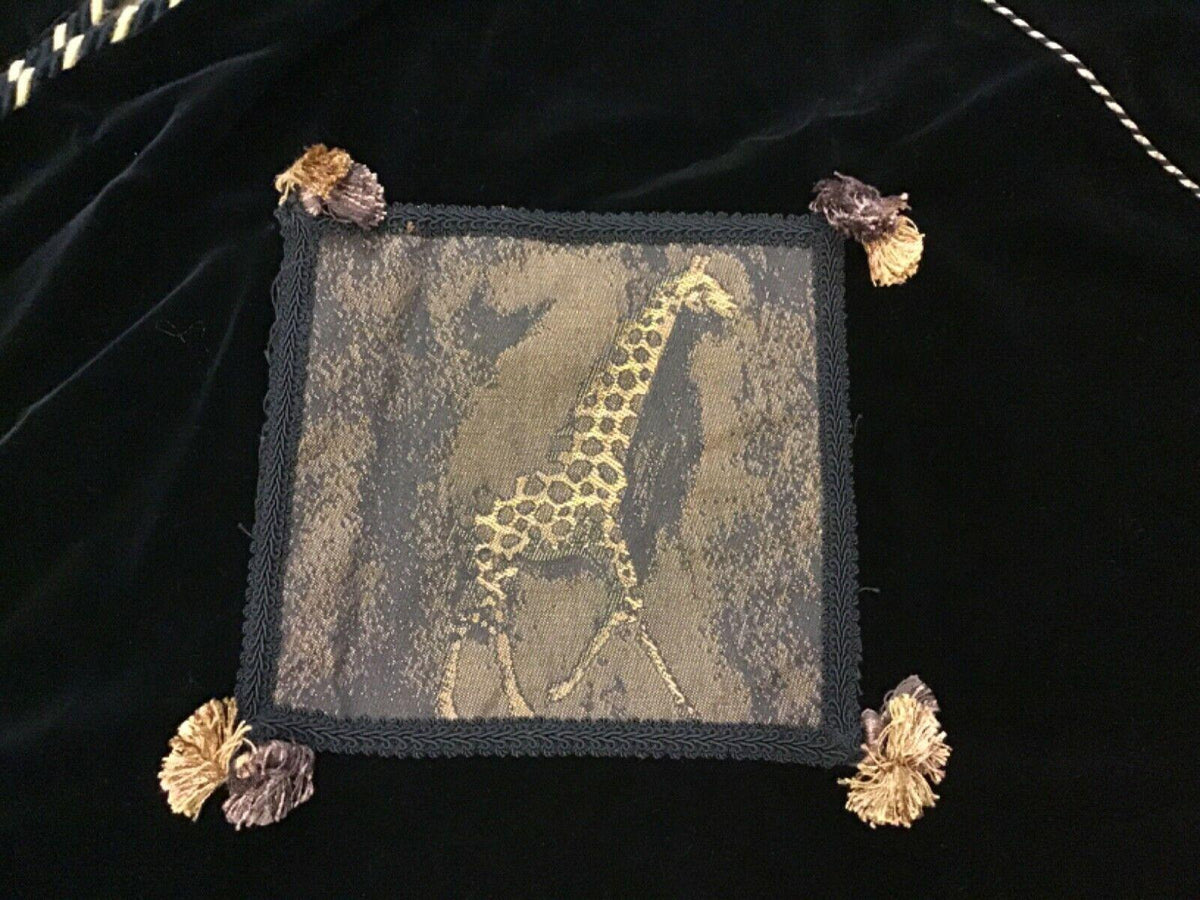 Black Velvet Safari Series Gold Accent Christmas Tree Skirt with Tassels 57"