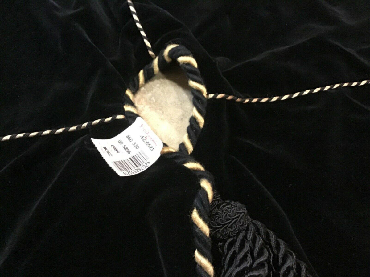 Black Velvet Safari Series Gold Accent Christmas Tree Skirt with Tassels 57"