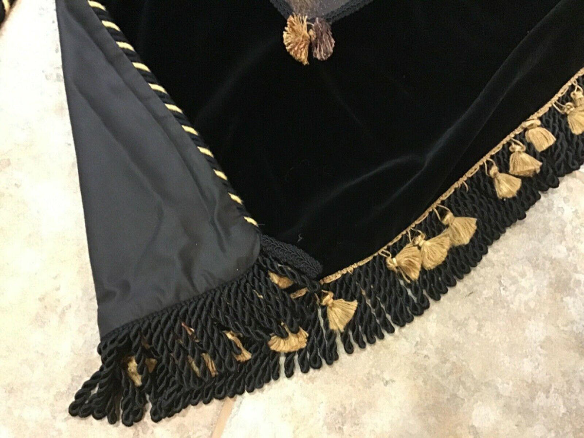 Black Velvet Safari Series Gold Accent Christmas Tree Skirt with Tassels 57"