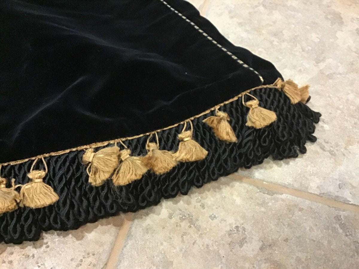 Black Velvet Safari Series Gold Accent Christmas Tree Skirt with Tassels 57"
