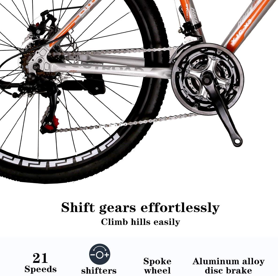 PanAme 26 Inch Mountain Bike, Aluminum Alloy Frame Bike with 21 Speed Dual Disc Brakes, Front Suspension Anti-Slip Bike for Adult - Sliver