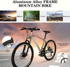 PanAme 26 Inch Mountain Bike, Aluminum Alloy Frame Bike with 21 Speed Dual Disc Brakes, Front Suspension Anti-Slip Bike for Adult - Sliver