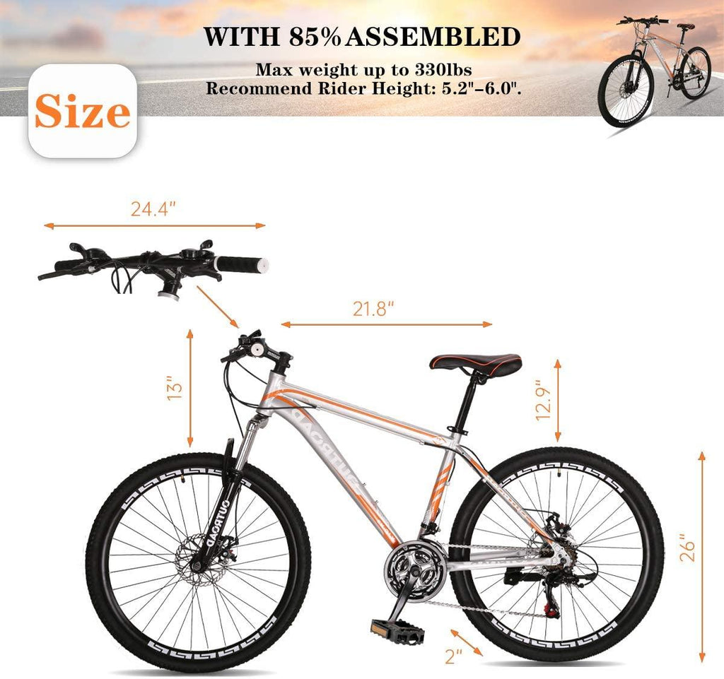PanAme 26 Inch Mountain Bike, Aluminum Alloy Frame Bike with 21 Speed Dual Disc Brakes, Front Suspension Anti-Slip Bike for Adult - Sliver