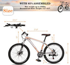 PanAme 26 Inch Mountain Bike, Aluminum Alloy Frame Bike with 21 Speed Dual Disc Brakes, Front Suspension Anti-Slip Bike for Adult - Sliver