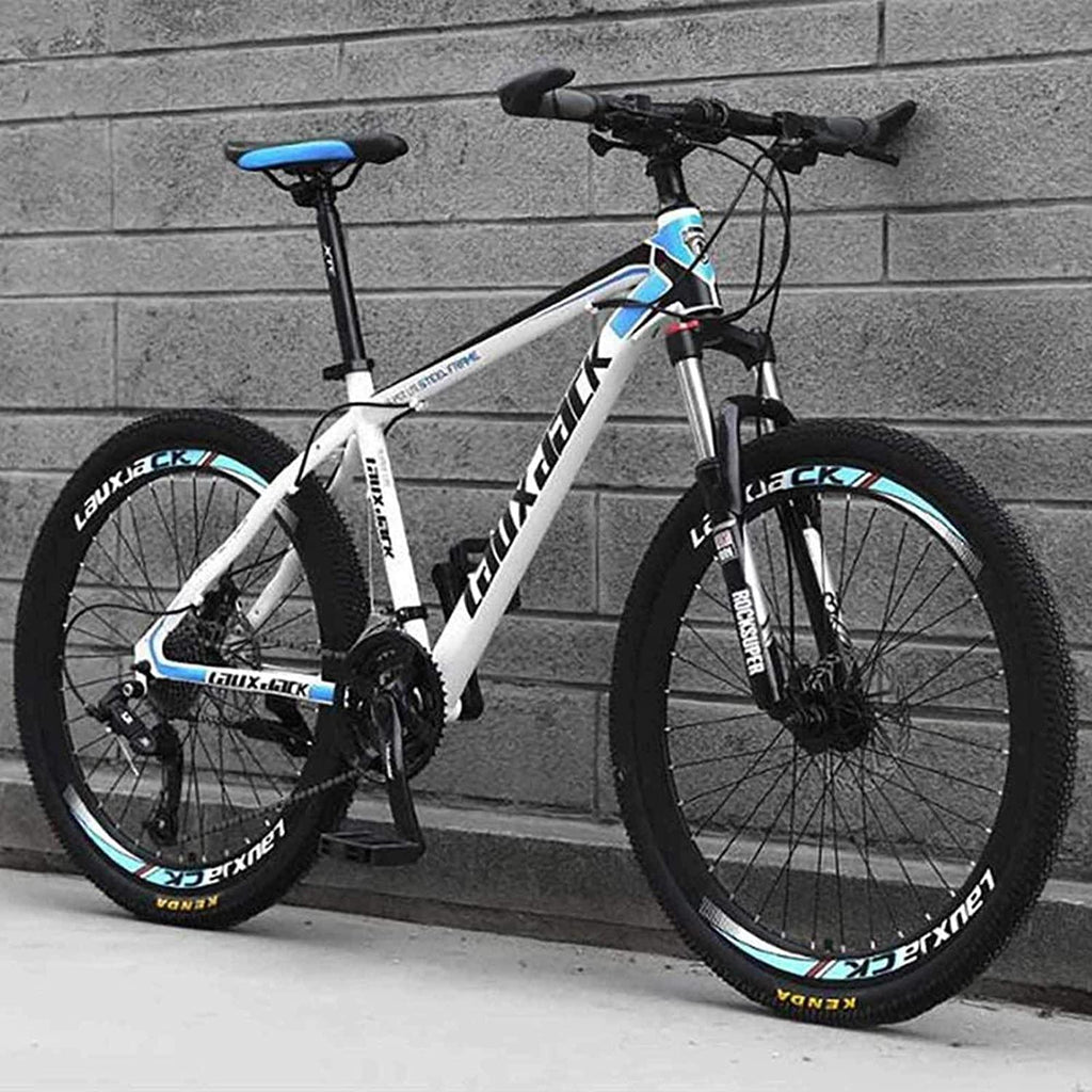 Shlia Mountain Bikes 26 Inch Wheel Men Adults High-Carbon Steel Lightweight Road Bike Bicycle 21 Speed Shock-Absorbing, Mens/Womens Fashionable Advanced Suspension Bikes, US Stock(White-Blue)