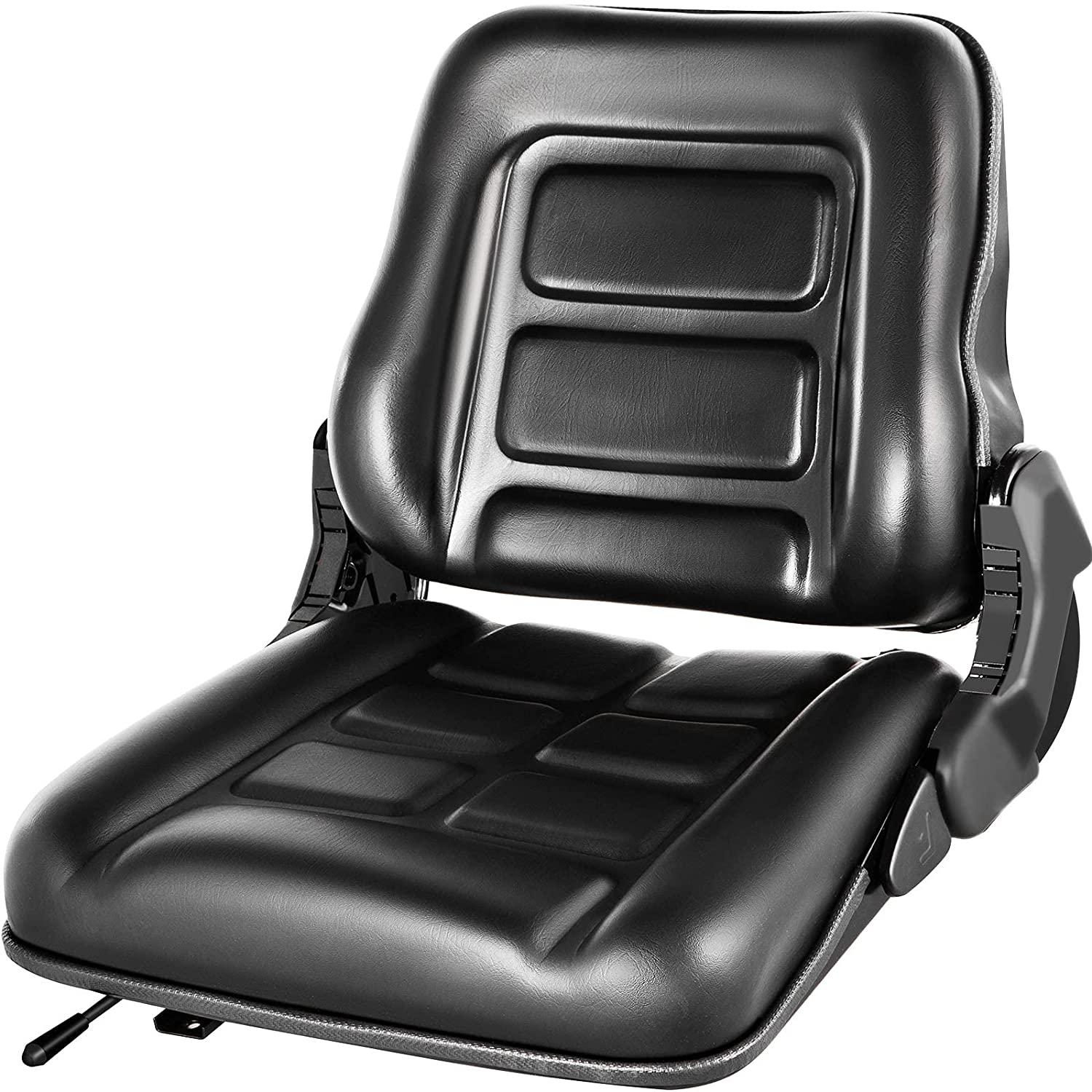 vevor universal forklift seat, black pvc tractor seat, 6"/150mm adjustable mower seat, foldable seat including seat switch, 18.5" x 20" x 18" skid steer seat, fit forklift, tractor, skid loader