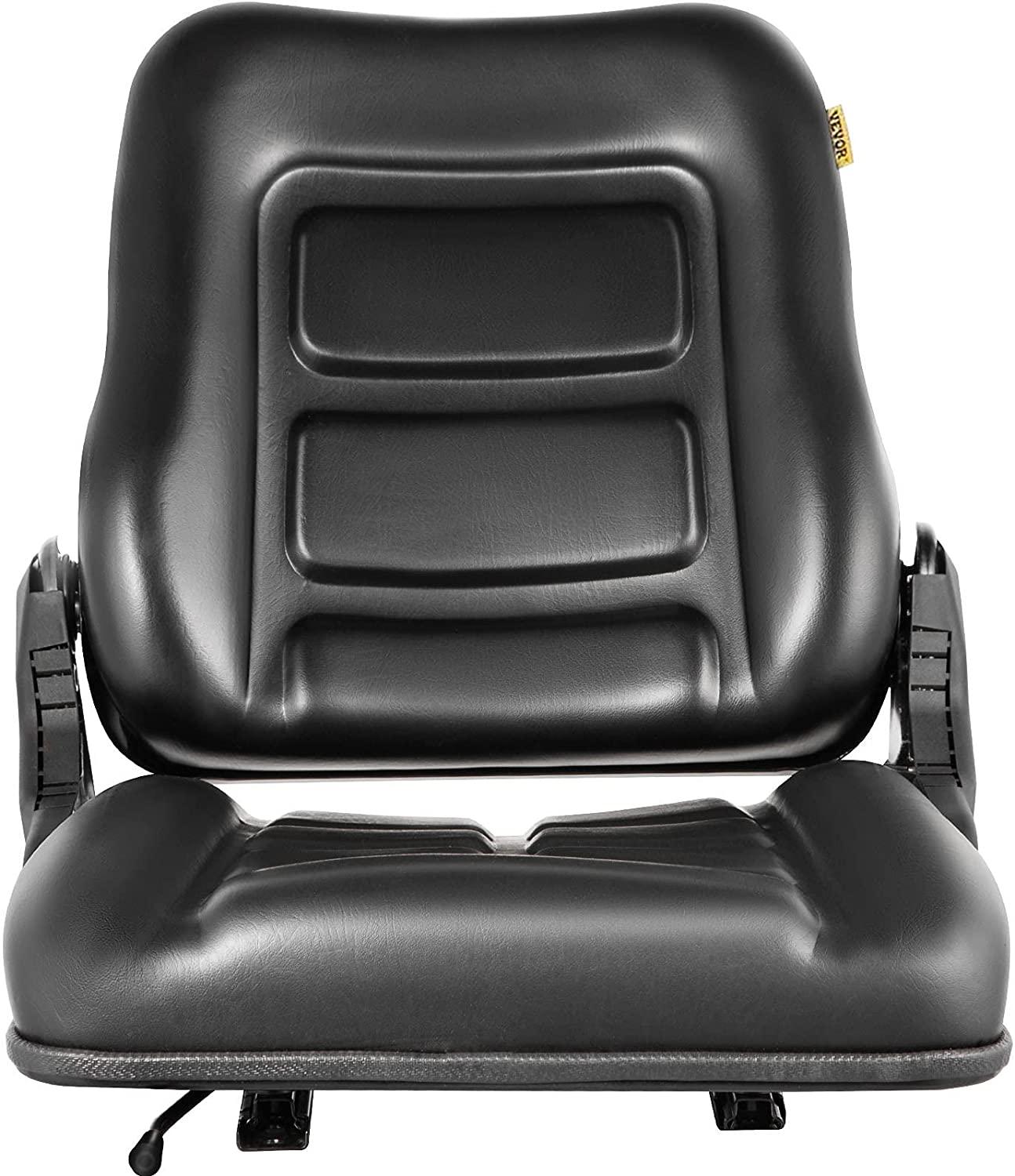 vevor universal forklift seat, black pvc tractor seat, 6"/150mm adjustable mower seat, foldable seat including seat switch, 18.5" x 20" x 18" skid steer seat, fit forklift, tractor, skid loader