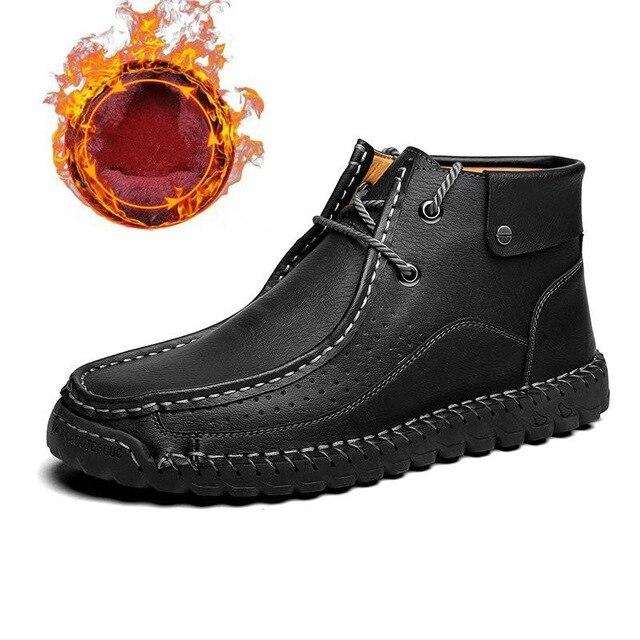 Men Hand Stitching Microfiber Genuine Leather Boots