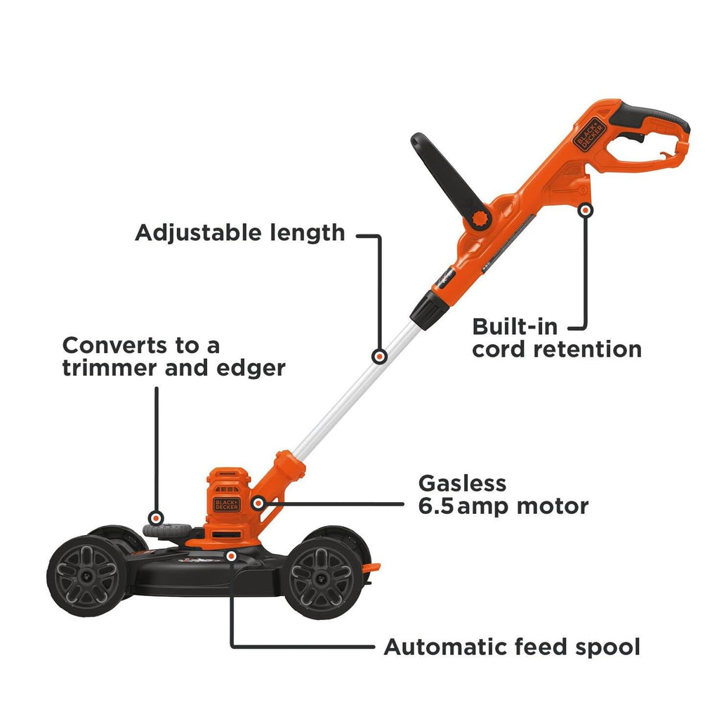 Electric Lawn Mower, Weed Eater and Edger 3-in-1 Combo, Corded 12-Inch 6.5 Amp Electric Weed Wacker and Compact Push Mower (BESTA512CM)