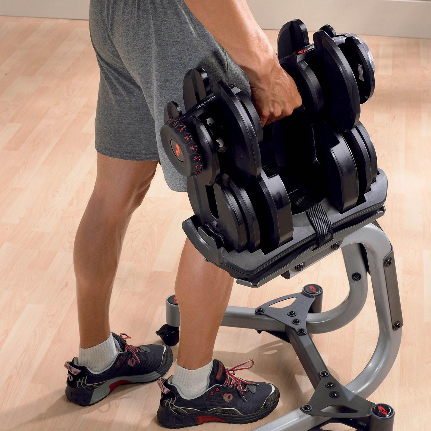 Bowflex SelectTech 1090 Adjustable Dumbbell Weights (Pair) + Stand with Media Rack