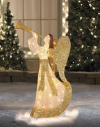 Northlight 44" Cotton Thread LED Lighted Gold and Silver Glitter Angel Outdoor Christmas Decoration