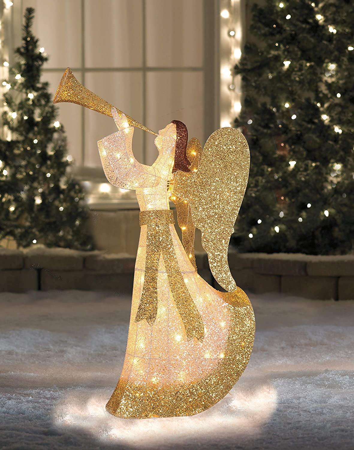 Northlight 44" Cotton Thread LED Lighted Gold and Silver Glitter Angel Outdoor Christmas Decoration