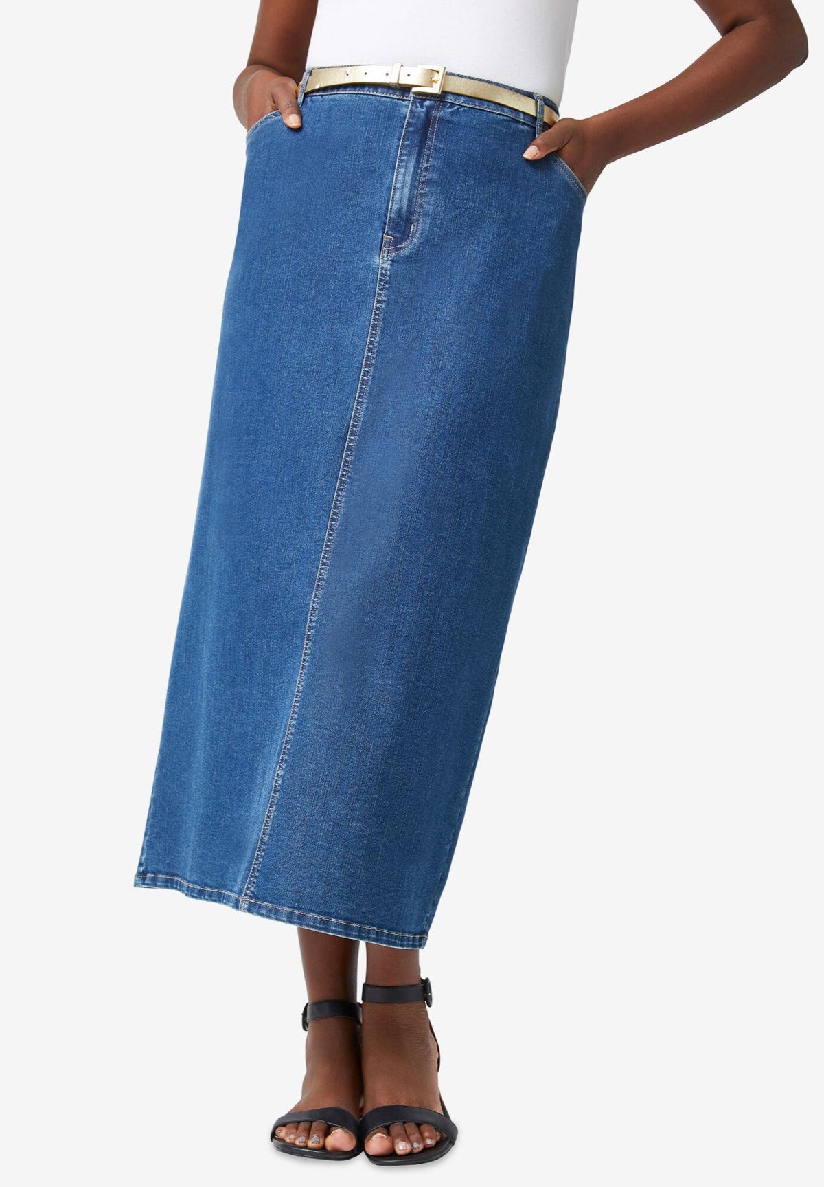 true fit denim skirt