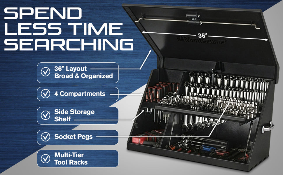– XL450B – 36-Inch Portable  Toolbox – Multi-Tier  – 16-GauConstruction – SAE and Metric Tool Chest – Weather-Resistant Toolbox – Lock and Latching System, Black