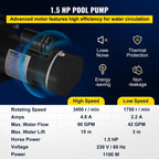 vevor swimming pool pump in/above ground pool pump 1.5 hp 90 gpm w/ strainer
