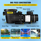 vevor swimming pool pump in/above ground pool pump 1.5 hp 90 gpm w/ strainer