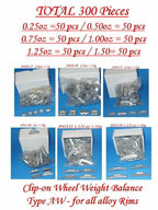 4 SET of 300 PCS CLIP-ON WHEEL WEIGHT P AW MC FN 0.25 0.50 0.75 1.0 1.25 1.50z