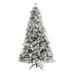 Nearly Natural 6' Flocked Vermont Mixed Pine Artificial Christmas Tree with 300 Clear LED Lights
