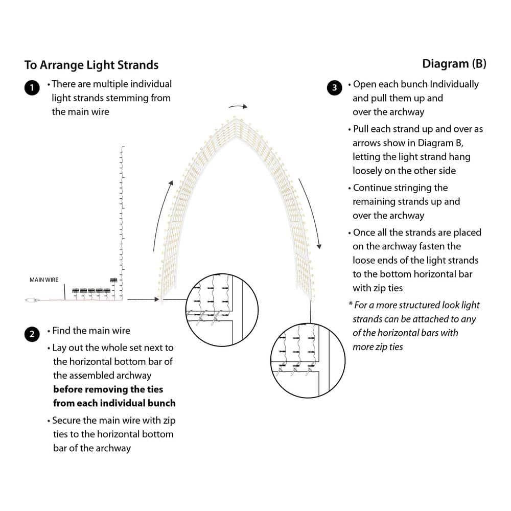 88 in. Archway with Warm WHT LEDS Clear Floral Cap/Trans Cord/8 Function
