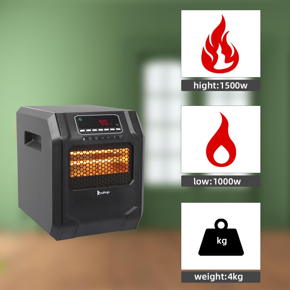 SAIBAI 1500W Quartz Tube Heater Digital Style 4 Quartz Tubes Black (Change to Metal Fan)