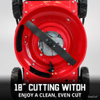 EasyCut 18-Inch 144cc Push Gas Lawn Mower, 3-in-1 Mulch/Bag/Side Discharge, Steel Deck, 6 Height Adjustment