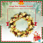 30 in. Flocked Pre-Lit LED Artificial Christmas Wreath with Red Berries and Pinecones