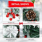 30 in. Flocked Pre-Lit LED Artificial Christmas Wreath with Red Berries and Pinecones