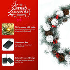 30 in. Flocked Pre-Lit LED Artificial Christmas Wreath with Red Berries and Pinecones