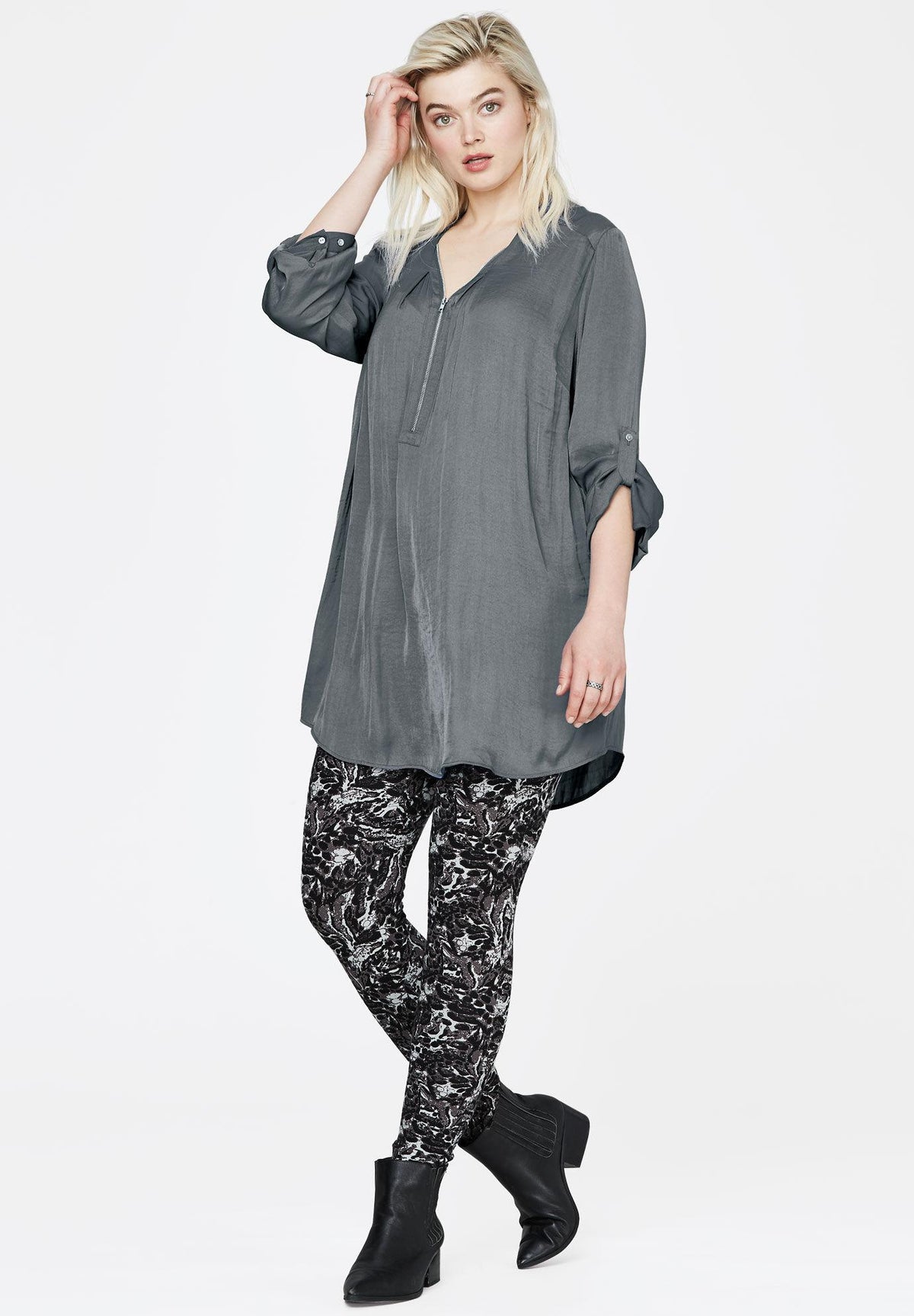 zip-front sateen tunic