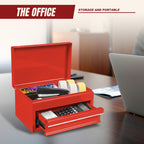 APBT701RB 10" Mini Portable Steel Tool Box with drawer,Small Metal Tool Chest for Home,Garaor Workbench,Red