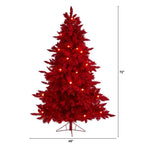 6 ft. Red Pre-Lit Flocked Fraser Fir Artificial Christmas Tree with 350 Red Lights, 33 Globe Bulbs