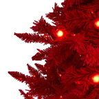 6 ft. Red Pre-Lit Flocked Fraser Fir Artificial Christmas Tree with 350 Red Lights, 33 Globe Bulbs