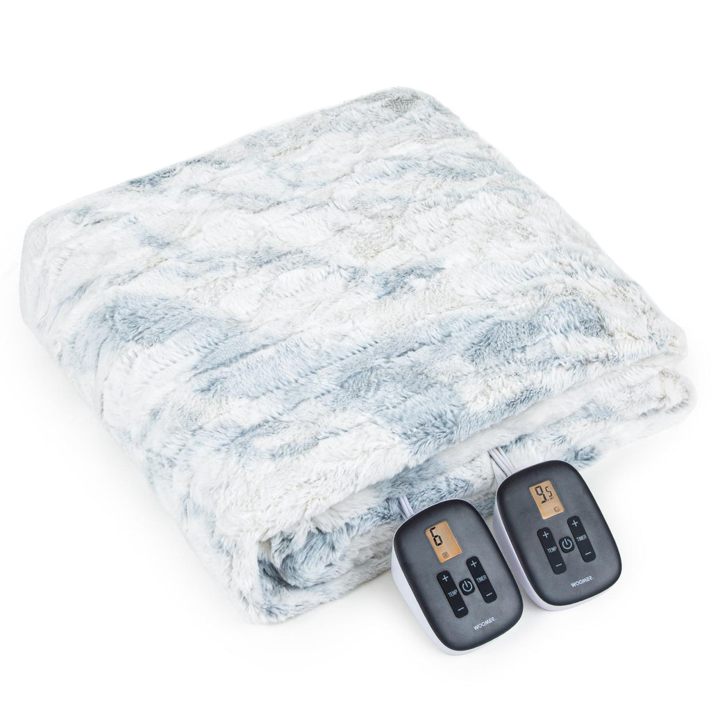 [5 Year Warranty] WOOMER Electric Heated Throw Blanket, Soft Faux Fur Fast Heating Blanket