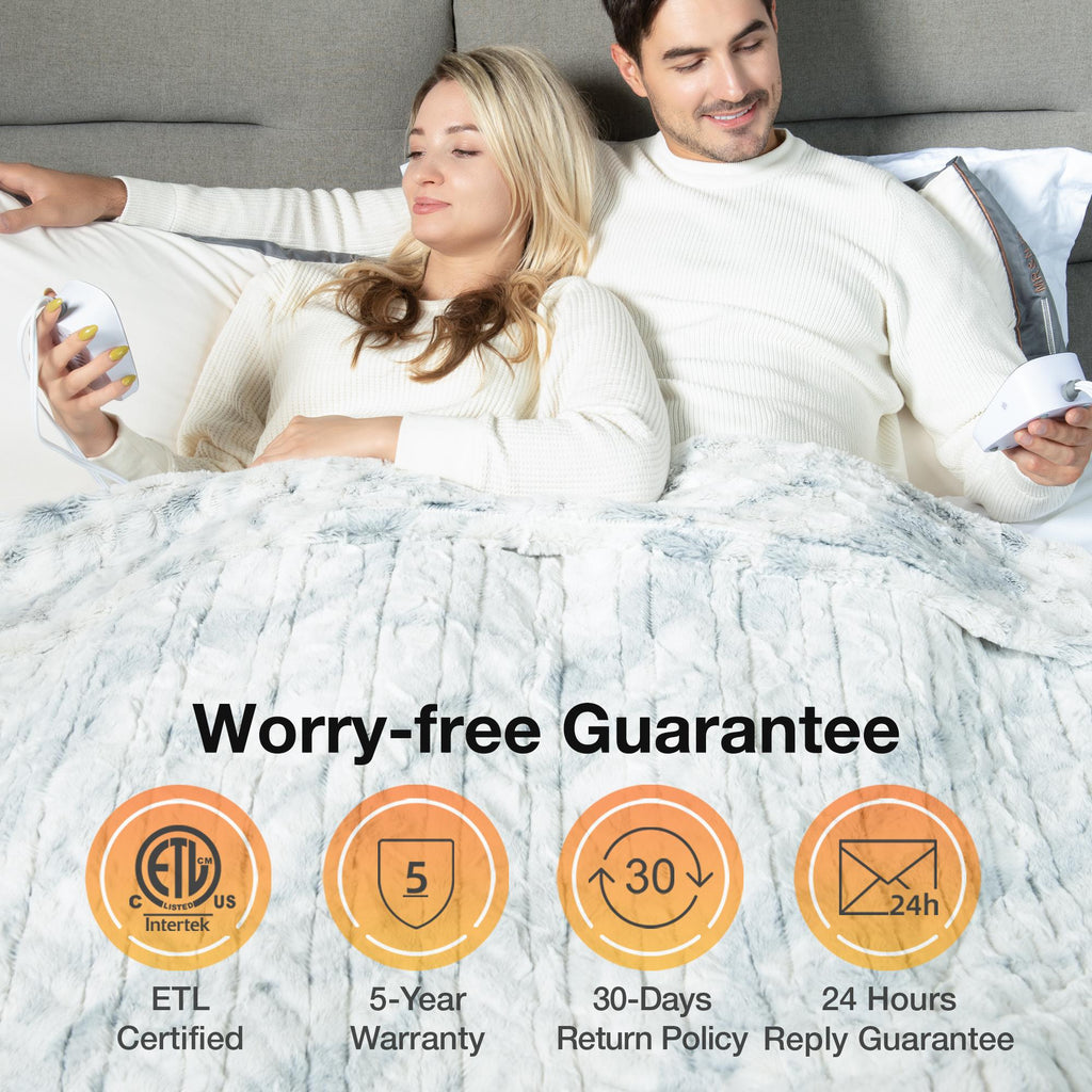 [5 Year Warranty] WOOMER Electric Heated Throw Blanket, Soft Faux Fur Fast Heating Blanket