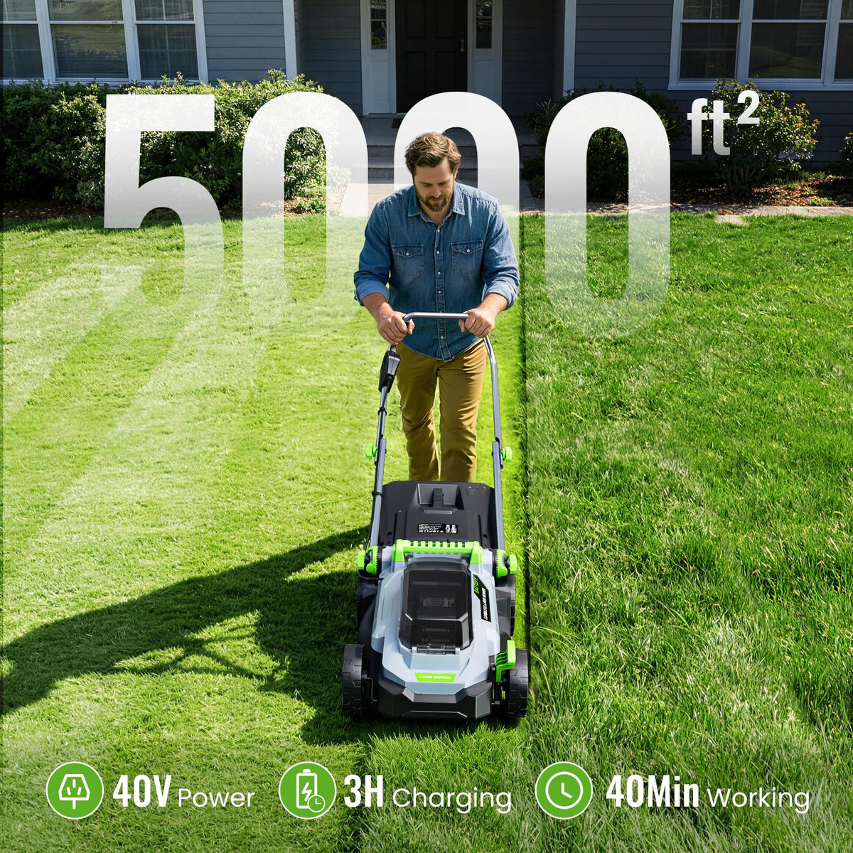 40V Cordless Lawn Mower, 13" Walk Behind Electric 4.0 Ah Battery Powered Lawnmower, Mulching&amp;Bagging Mode, Brushless Motor, 5 Adjustable Cutting Heights, for Garden/Patio/Yard/Lawn