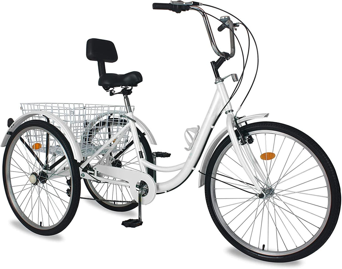 Adult Tricycles, 3 Wheel Bikes for Adults 24 inch /26 inch 7 Speed Adult Trikes Bicycles Cruise Trike with Shopping Basket for Seniors, Women, Men