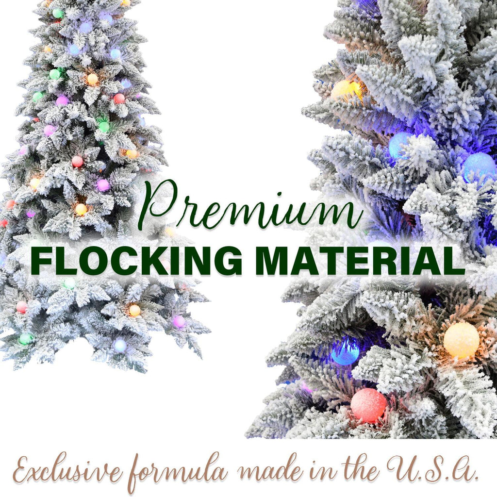 Fraser Hill Farm Multi-color Prelit LED White Flocked Slim Christmas Tree, 6.5'