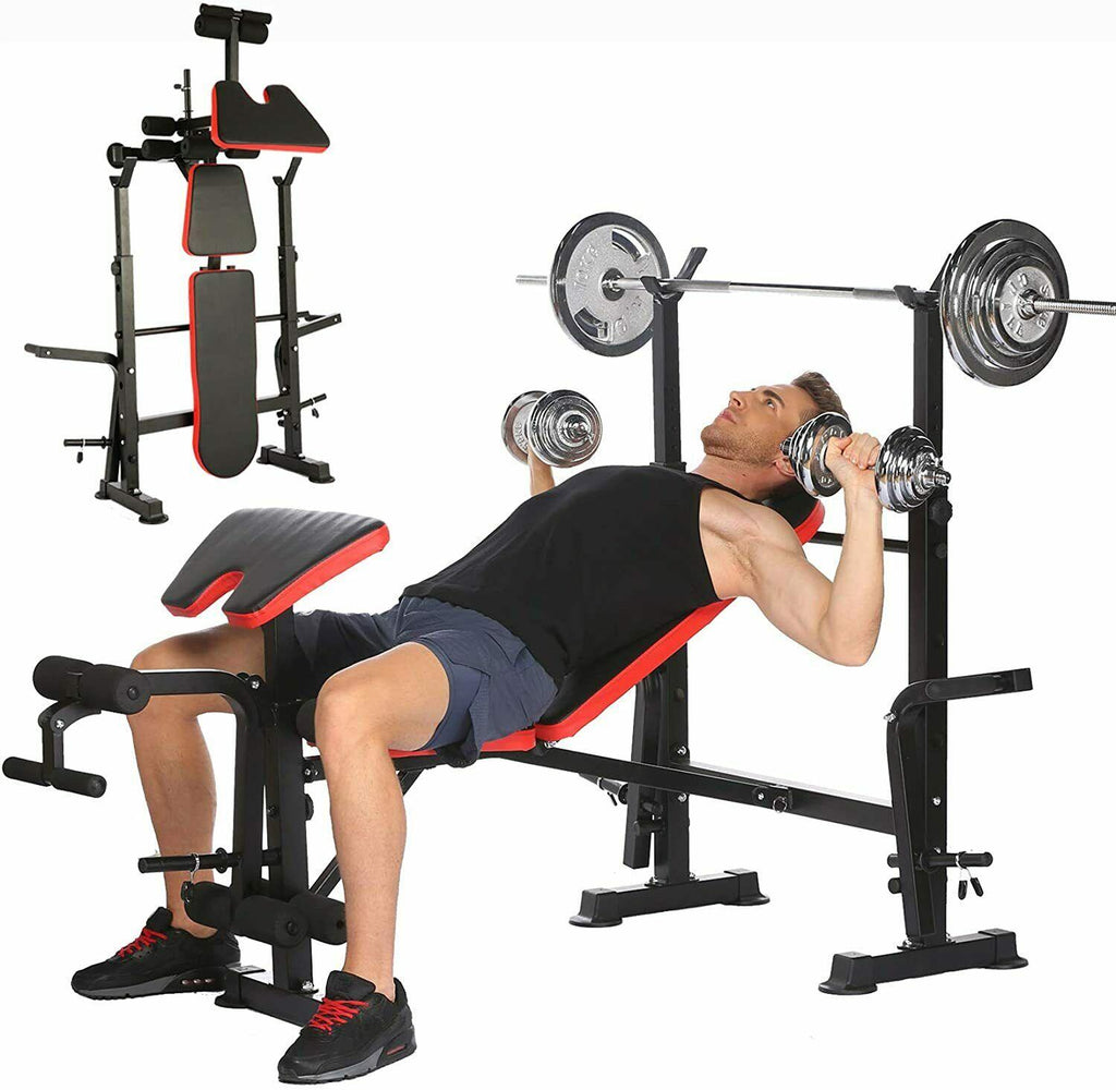 Adjustable Weight Bench with Barbell Rack Foldable Flat Bench Extension Weight Benches Workout