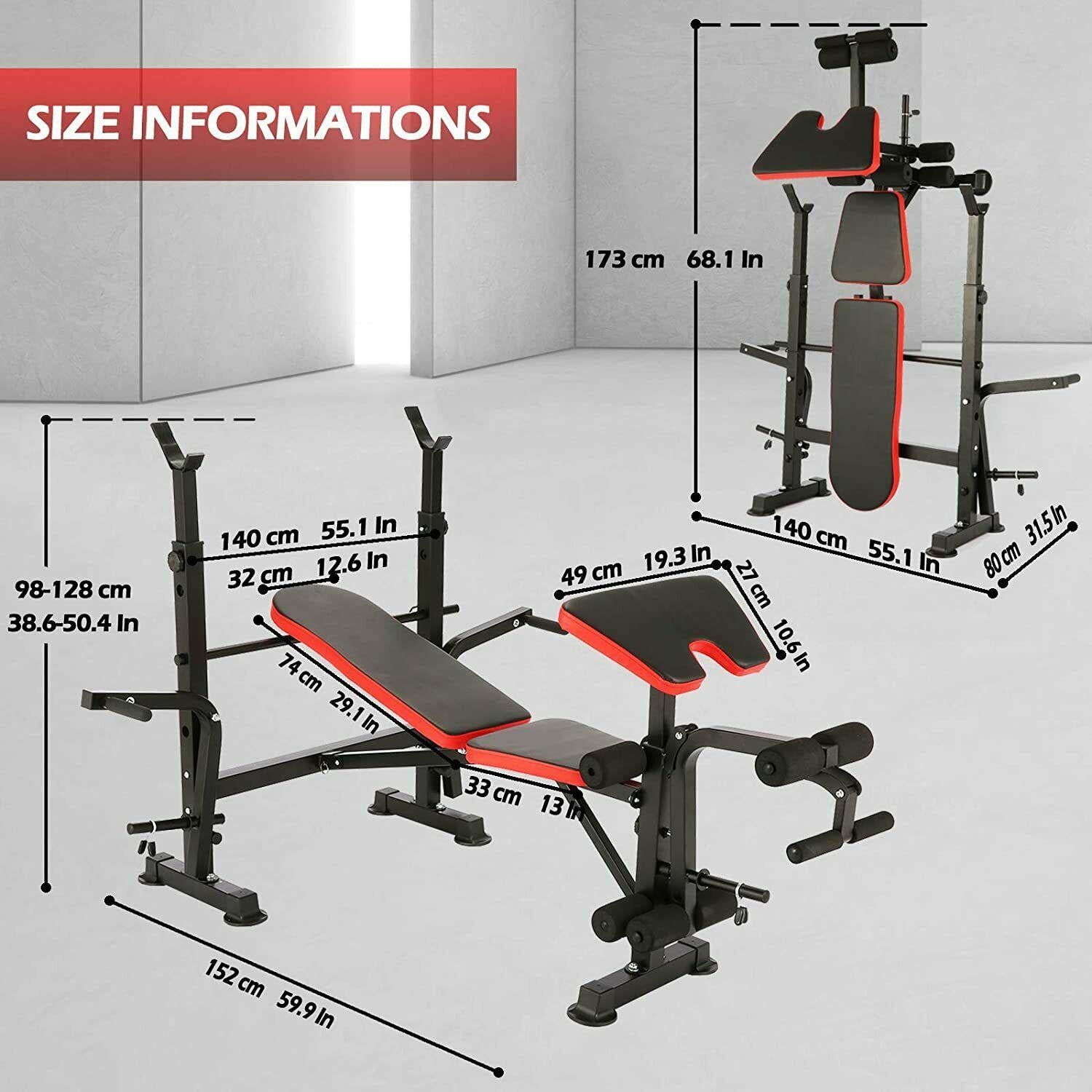 Foldable Adjustable Bench with Rack Leg Developer, Preacher Pad, Incline Decline Olympic Workout Bench Set