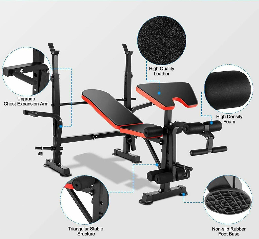 Adjustable Weight Bench with Barbell Rack Foldable Flat Bench Extension Weight Benches Workout