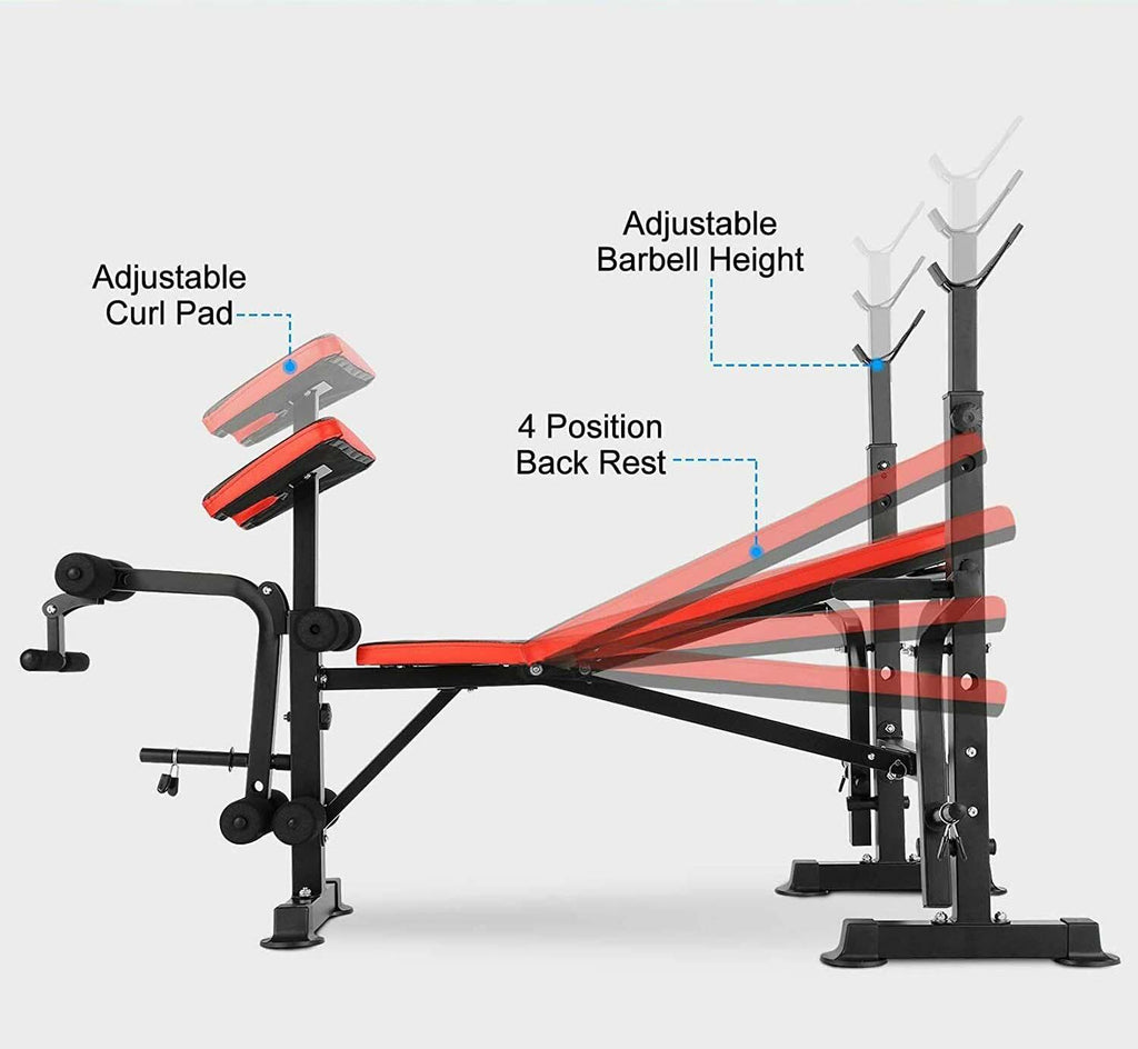 Adjustable Weight Bench with Barbell Rack Foldable Flat Bench Extension Weight Benches Workout