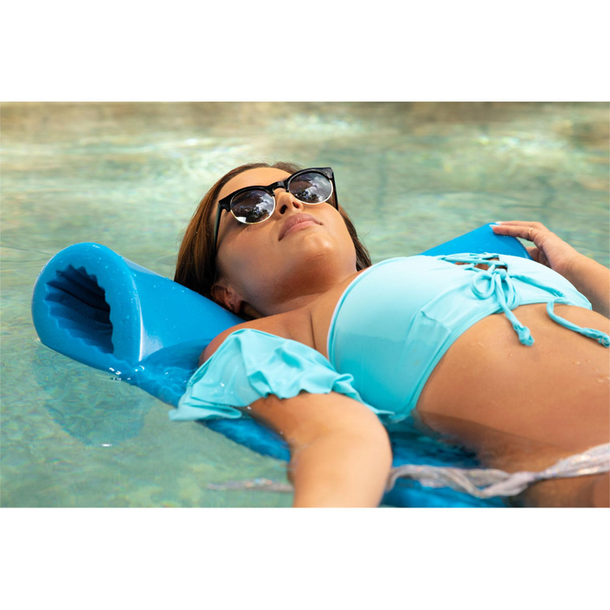 TRC Recreation Serenity 70 Inch Foam Raft Lounger Swimming Pool Float Mat with Roll Pillow for Poolside, Lake, and Beach, Fierce