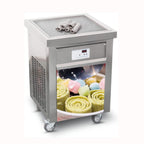 Commercial ETL certificated 21"x21" Single Square Pan Fried Ice Cream Machine, Frozen Yogurt Roll Ice Cream Machine, Fry Ice Cream Roll Machine-auto defrost