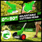 21V Electric Weed Wacker, Cordless Weed Eater Battery Powered, Lightweight Stringless Weed Trimmer with 2 Battery Operated &amp; Wheels, 4 in 1 Grass Trimmer/Brush Cutter/Lawn Edger/Mower for Garden Yard