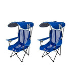 Premium Portable Camping Folding Lawn Chair with Canopy, Blue (2-Pack)