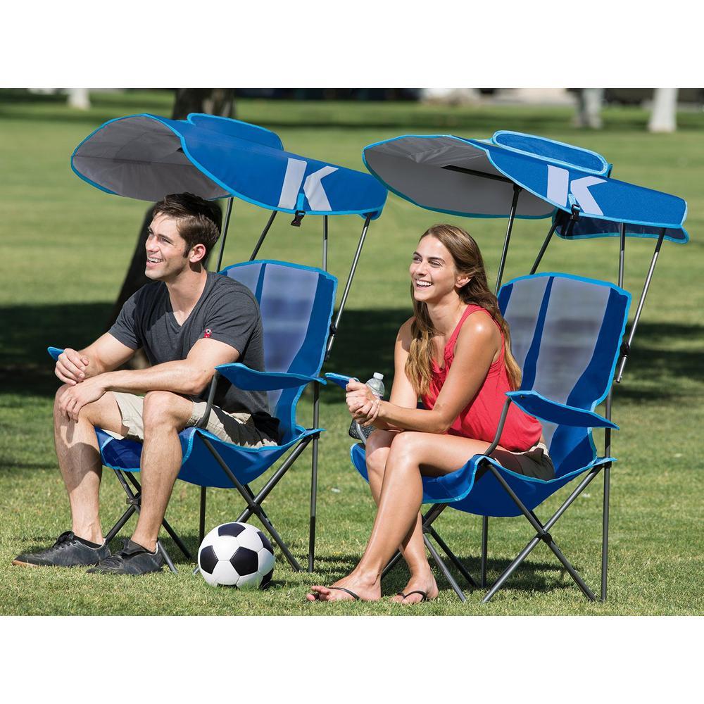 Premium Portable Camping Folding Lawn Chair with Canopy, Blue (2-Pack)
