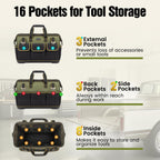 Tool Bag,  18 Inch LarTool Tote Bag Heavy Duty With Waterproof Molded Base, Wide Mouth Tool Box Organizer with Adjustable Shoulder Strap for Electrician Mechanic  Plumbers(Green)